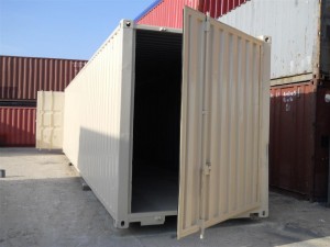 shipping container with a large swinging door