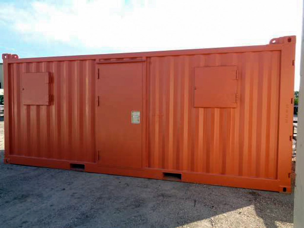 Custom painted orange and protected door and windows