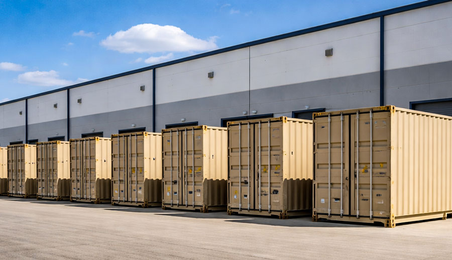 fleet of Shipping Containers at a warehouse